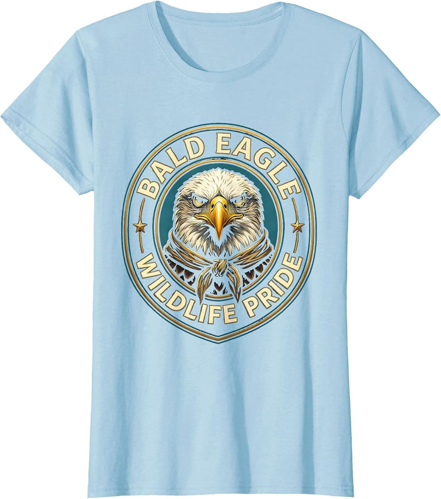 Women's Bald Eagle Head Scarf Emblem Kids Eagle Pride T-Shirt - Baby Blue