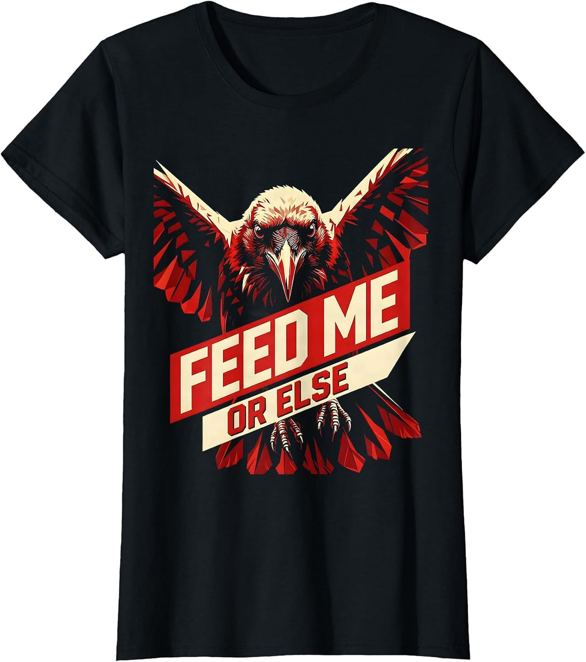 Feed Me or Else Funny Crow Graphic Design T-Shirt - Black