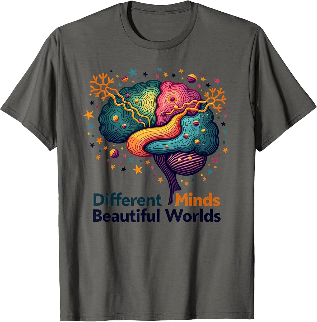 Different Minds Beautiful Worlds Neurodiversity T-Shirt - Asphalt Grey