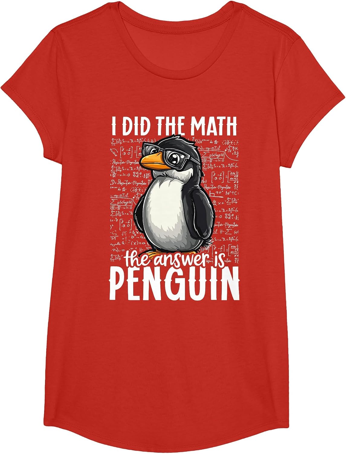 I Did The Math The Answer is Penguin Funny Math Teacher Kid T-Shirt - Girls Red