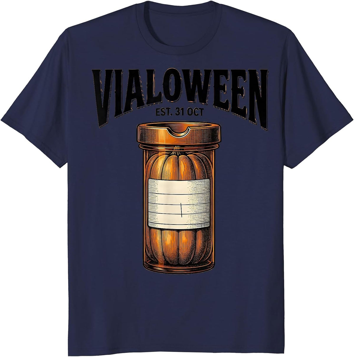 Men's Vialoween Crosshatch Etching Funny Pharmacy Halloween T-Shirt - Navy Blue