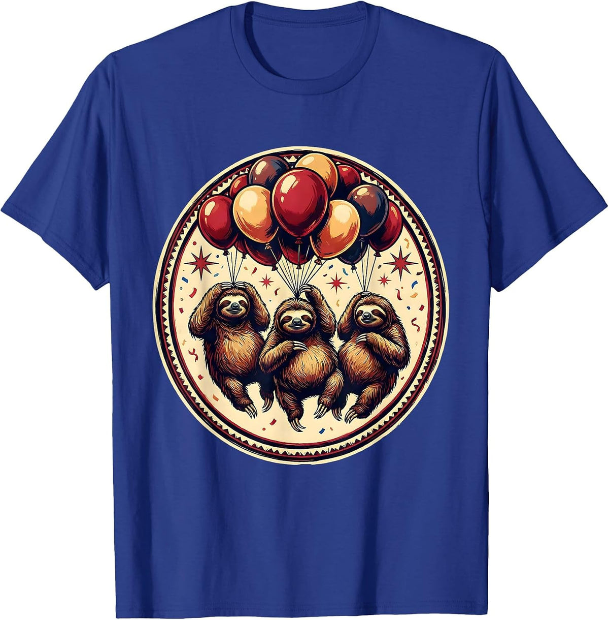 Birthday Squad Sloths Floating With Balloons T-Shirt - Royal Blue