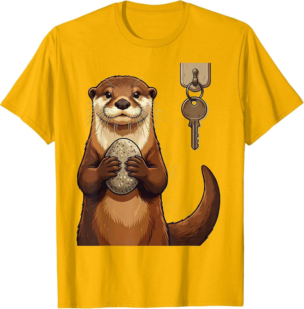 Otter With Key Funny Otter Lover Novelty Gift T-Shirt - Golden Yellow