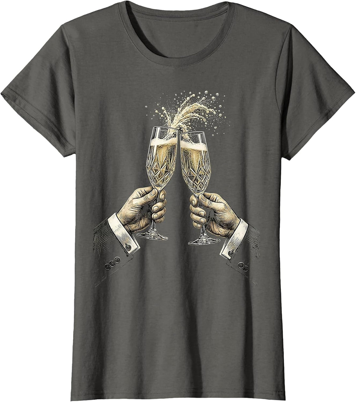 Women's Tuxedo Champagne Toast Graphic Tee T-Shirt - Asphalt Grey