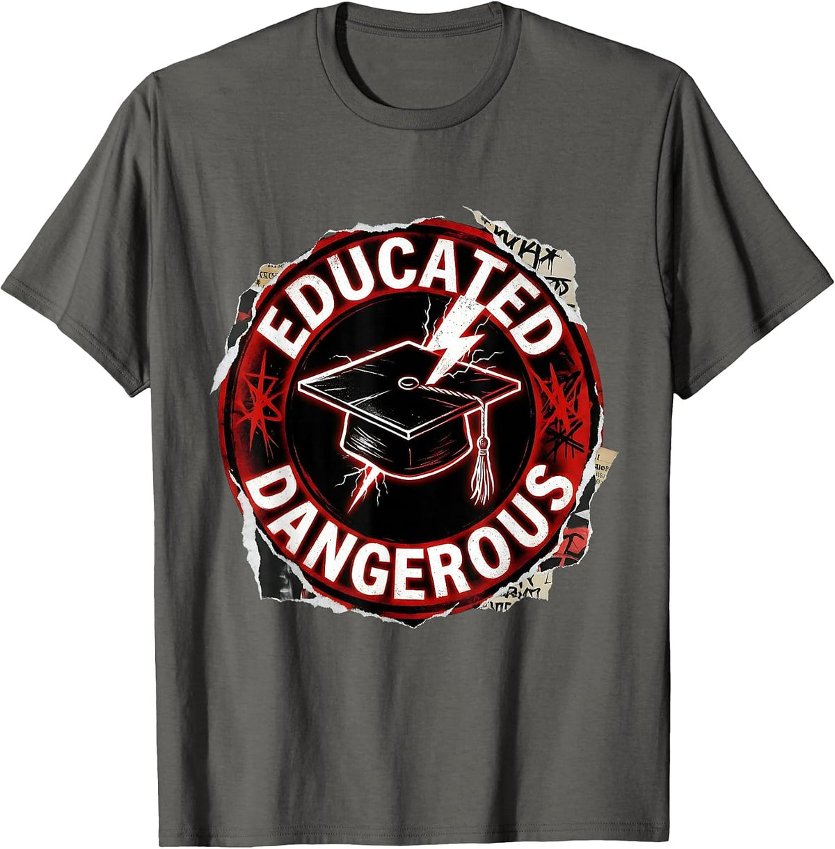 Educated & Dangerous Collegiate Punk Metal Design T-Shirt - Asphalt Grey
