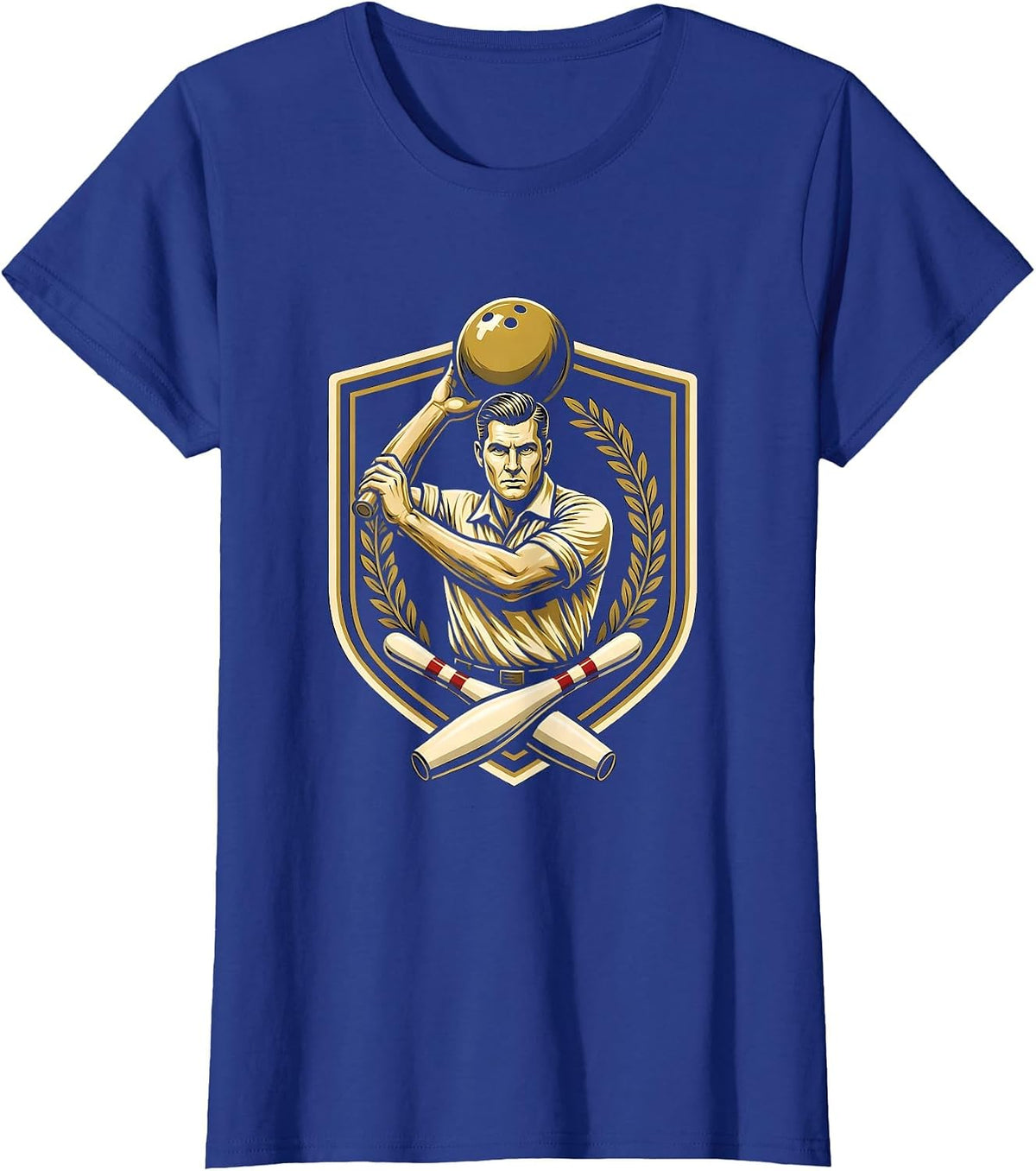 Women's Vintage 1950s Bowler Classic Retro Bowling Design T-Shirt - Royal Blue