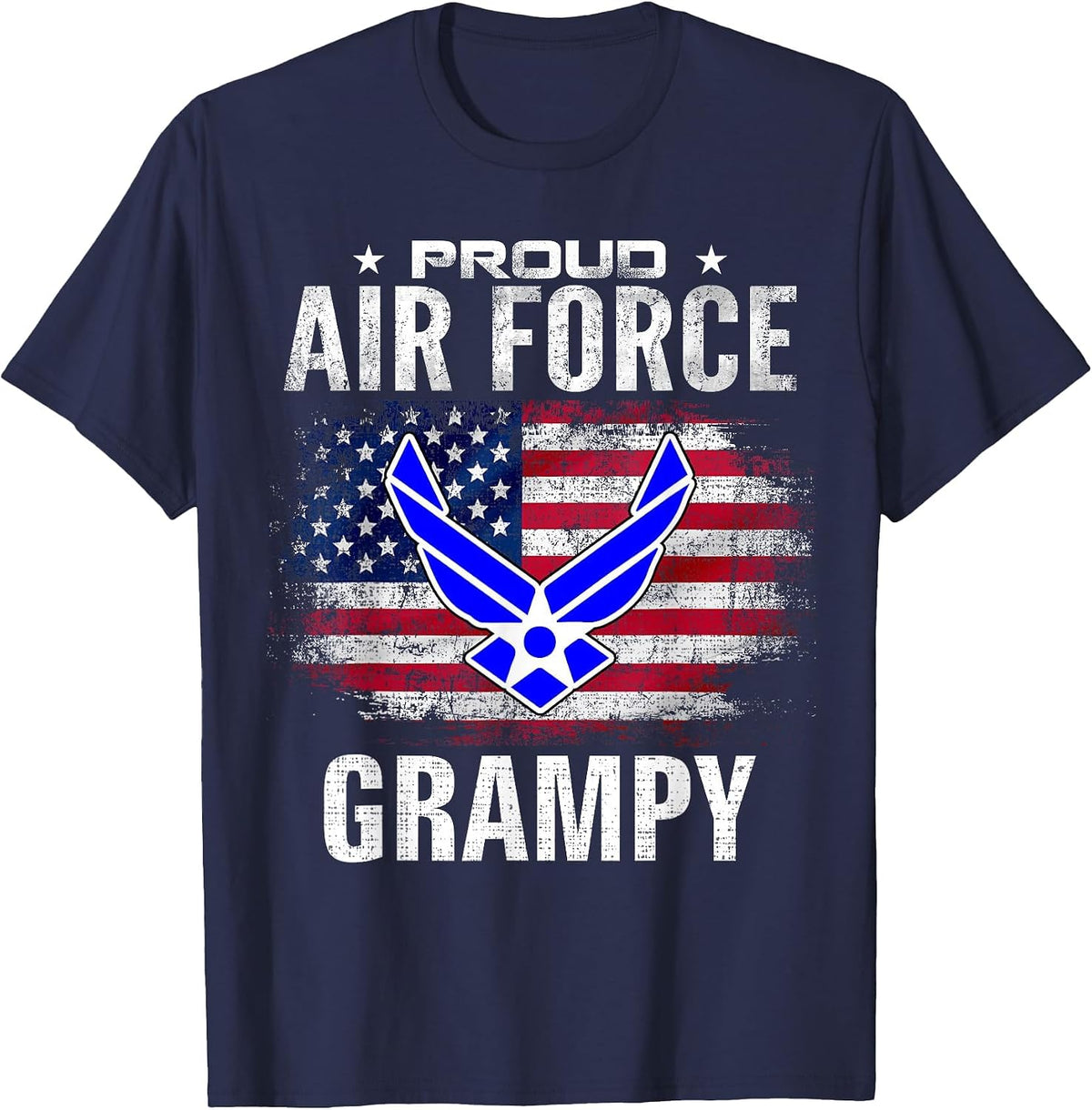 Proud Air Force Grampy with American Flag for Veteran T-Shirt - Navy Blue