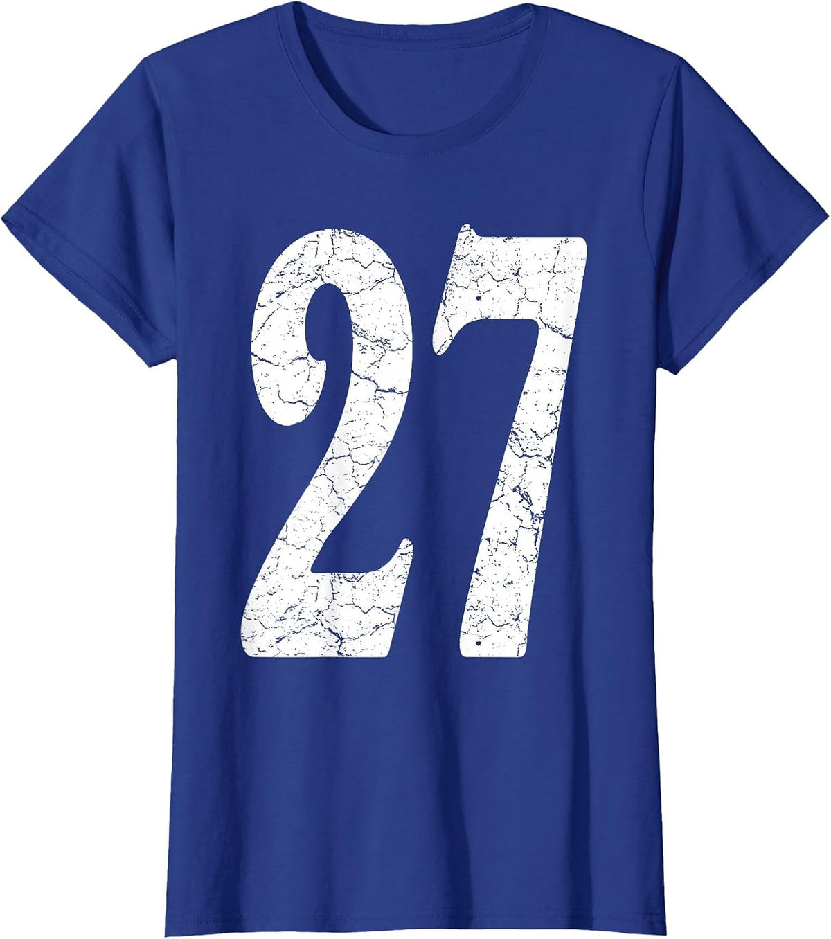 Distressed White Number 27 Jersey Uniform Player Fan T-Shirt - Royal Blue