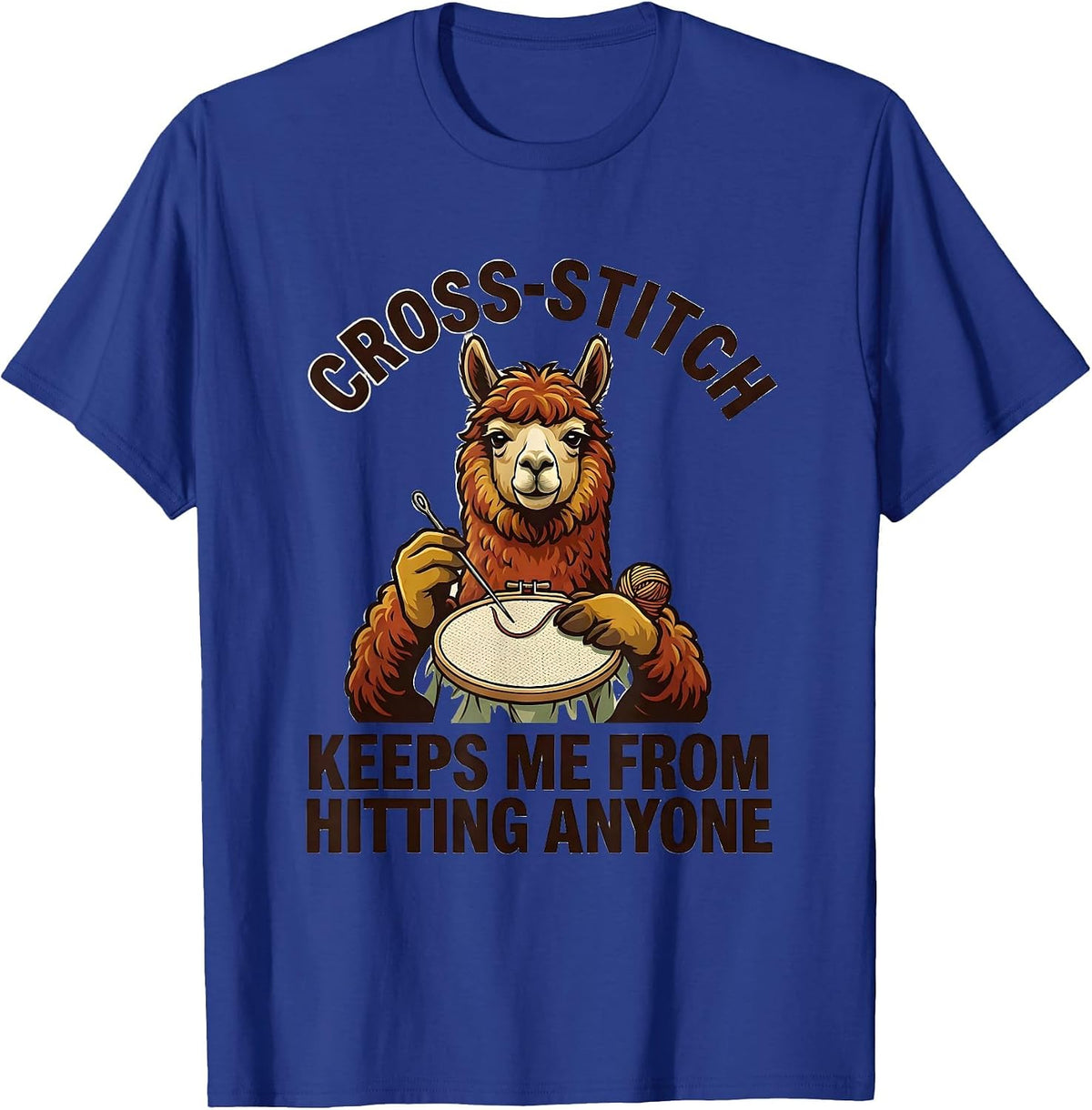 Cross-Stitch Keeps Me From Hitting Anyone Funny T-Shirt - Royal Blue
