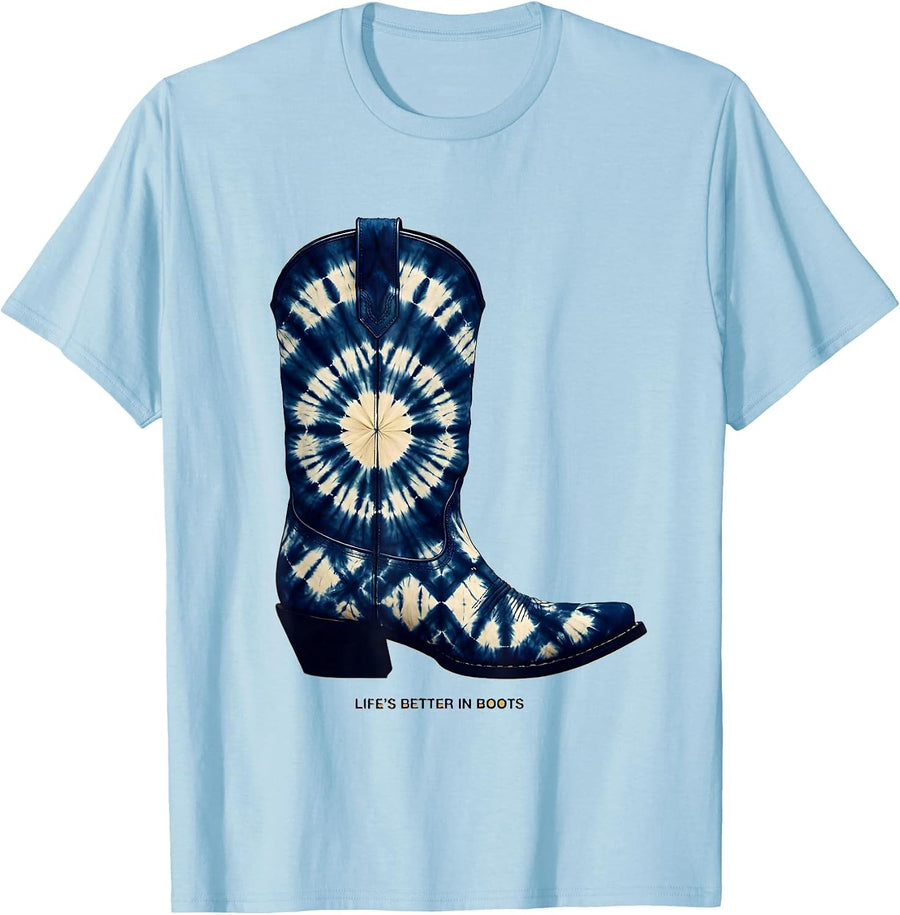Men's Life's Better In Boots Cowboy Design T-Shirt - Baby Blue