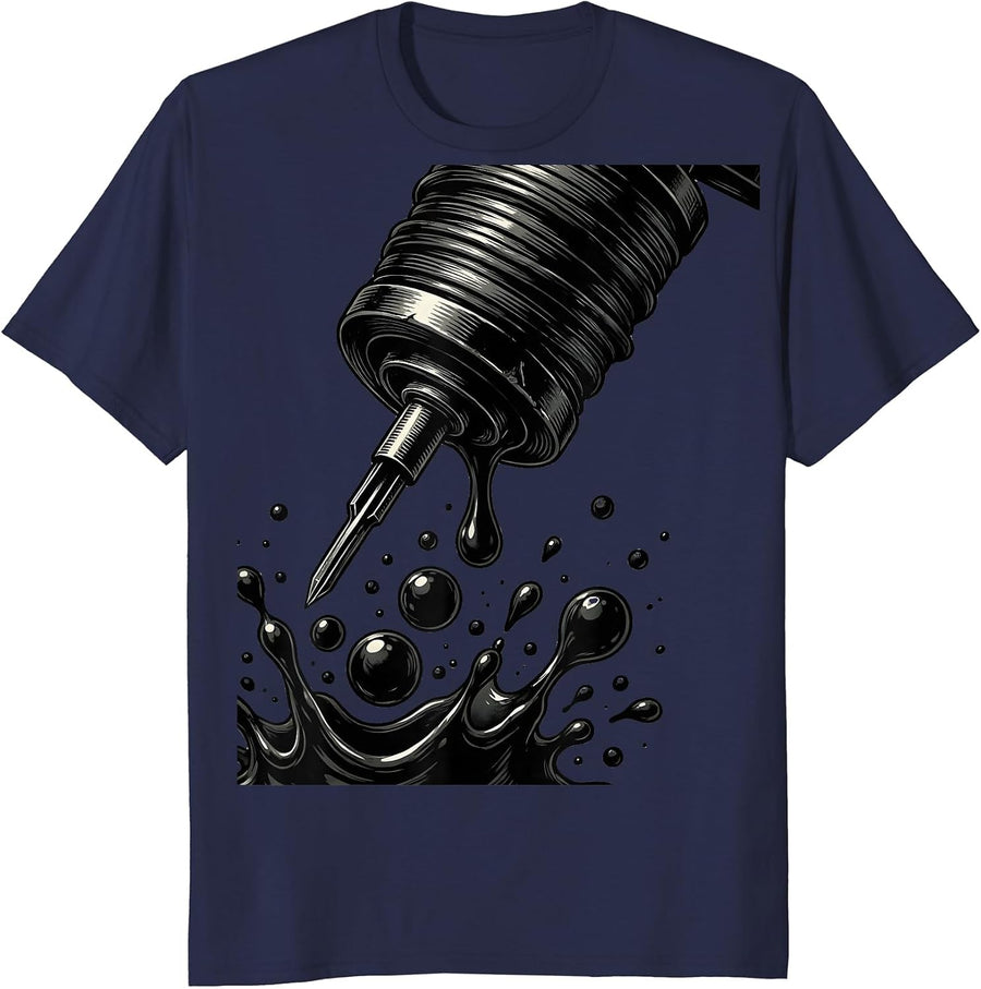 Tattoo Machine Dripping Ink Drop Art Design T-Shirt - Navy Blue