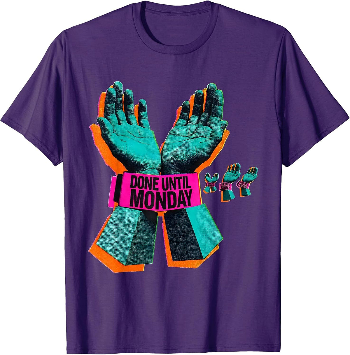 Men's Done Until Monday Risograph ASL Sign Language Teacher Deaf T-Shirt - Purple