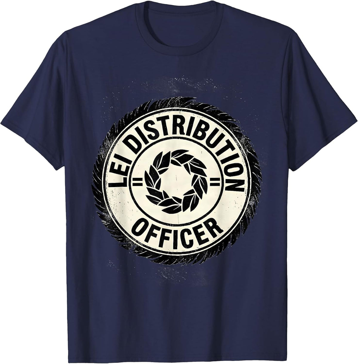 Lei Distribution Officer Rubber Stamp Funny Luau Costume T-Shirt - Navy Blue