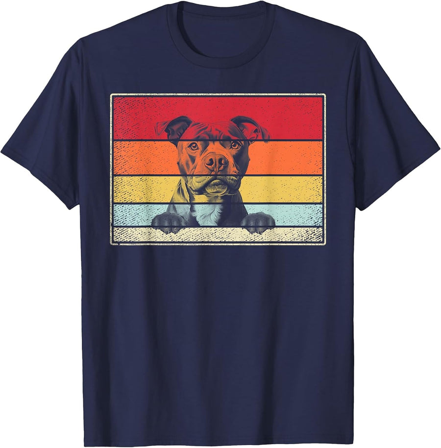 Staffy Dog Classic Retro Vintage Style T-Shirt - Navy Blue