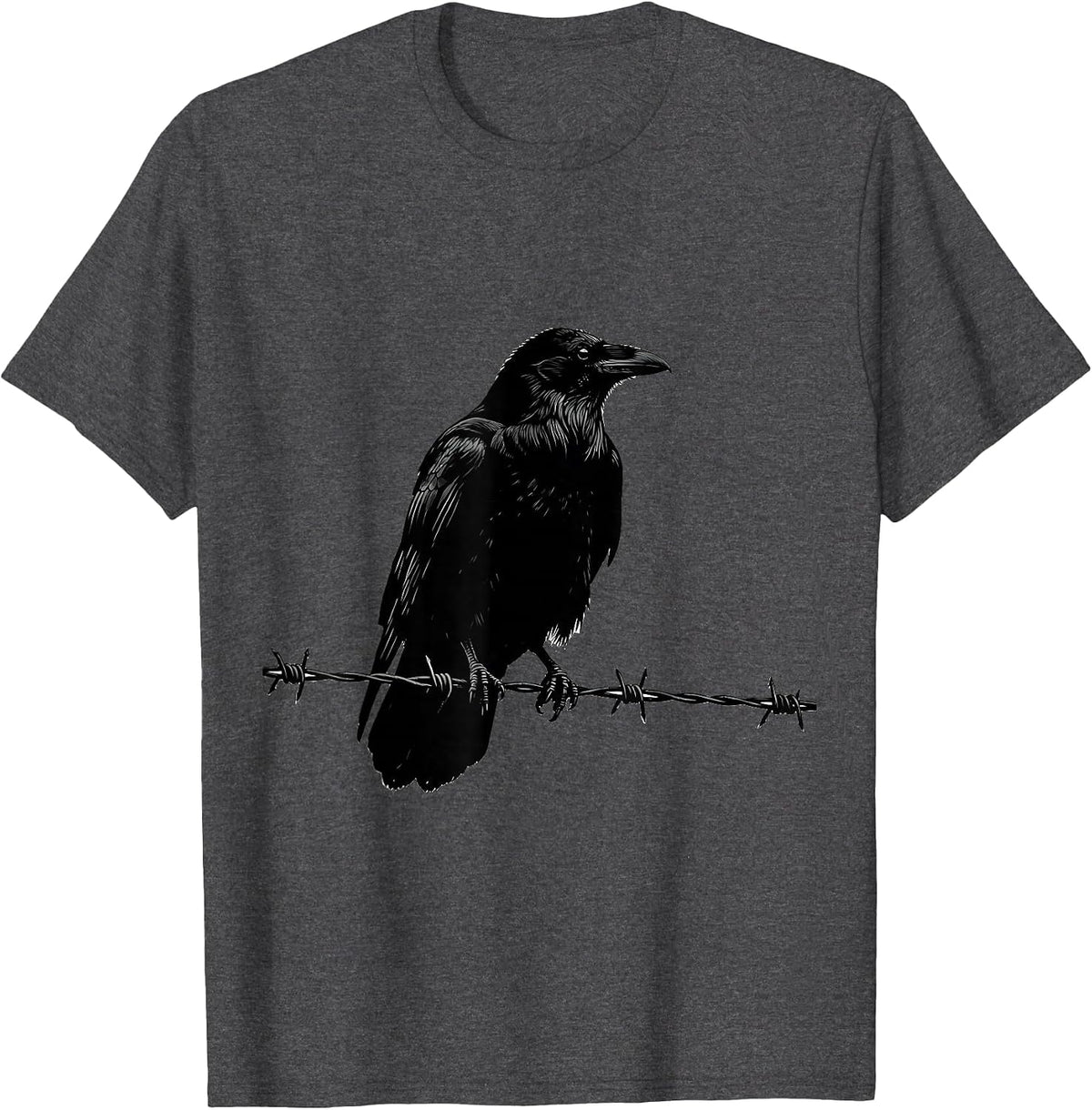 Men's Crow on Barbed Wire Fence Illustration T-Shirt - Dark Heather Grey