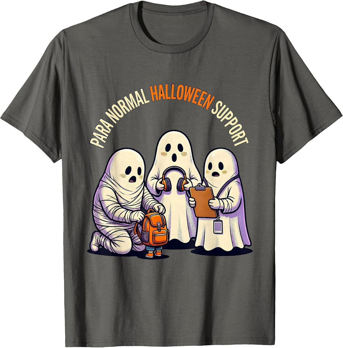 Para Normal Halloween Support Cartoon Para Teacher Aide T-Shirt - Asphalt Grey