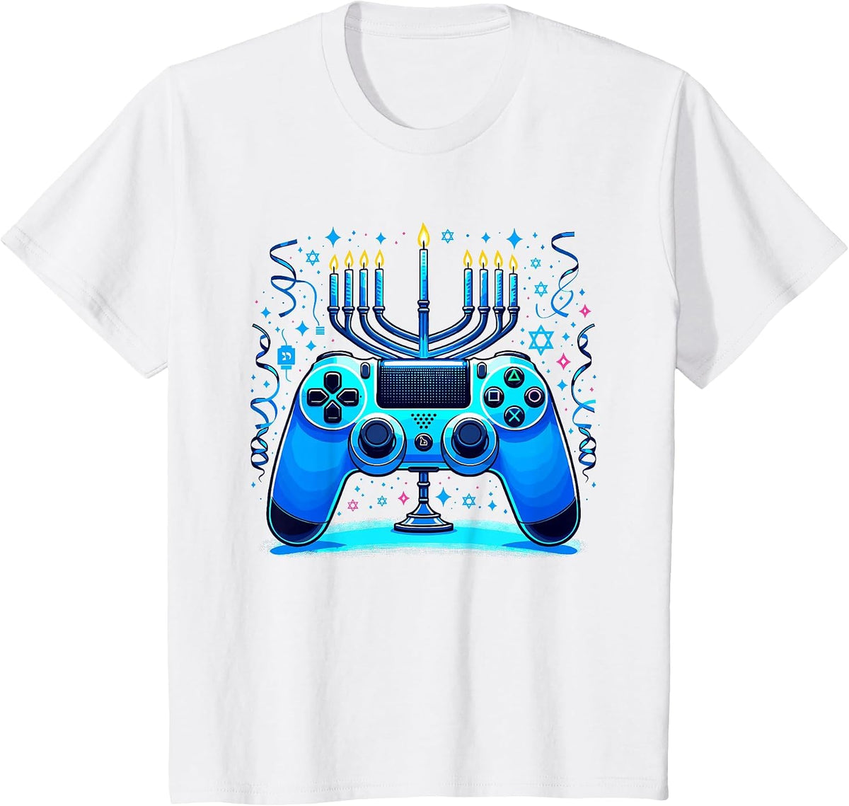 Jewish Video Game Console Gamer Hanukkah Chanukah Menorah T-Shirt - White