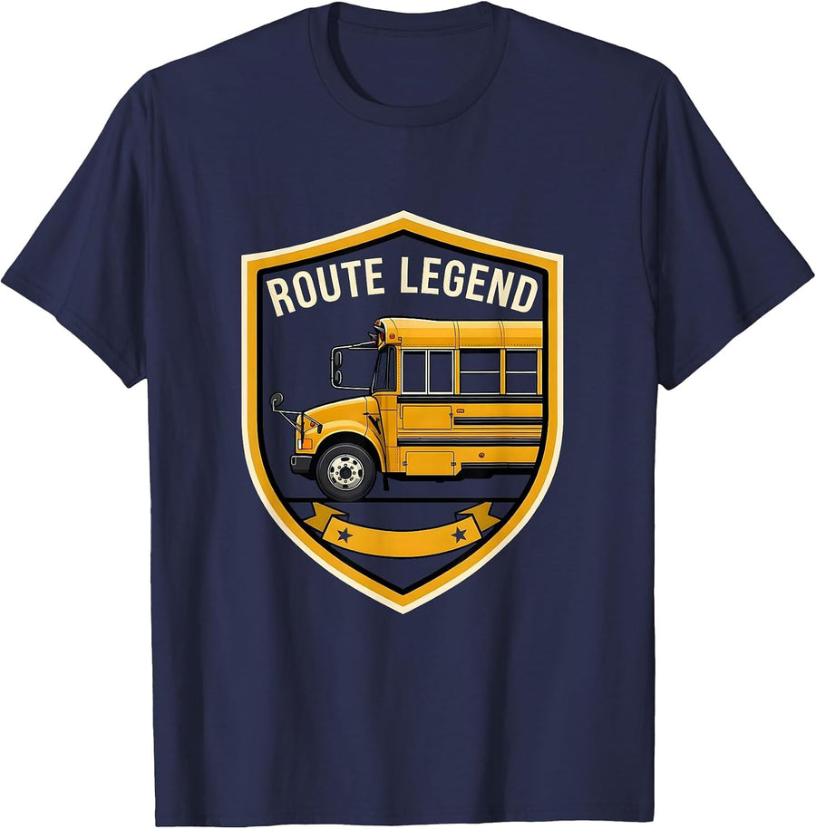 Route Legend Funny School Bus Driver Appreciation Gift T-Shirt - Navy Blue