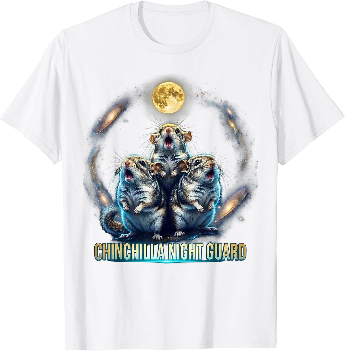 Men's Chinchilla Night Guard Cosmic Absurdist Meme Animal Lover T-Shirt - White