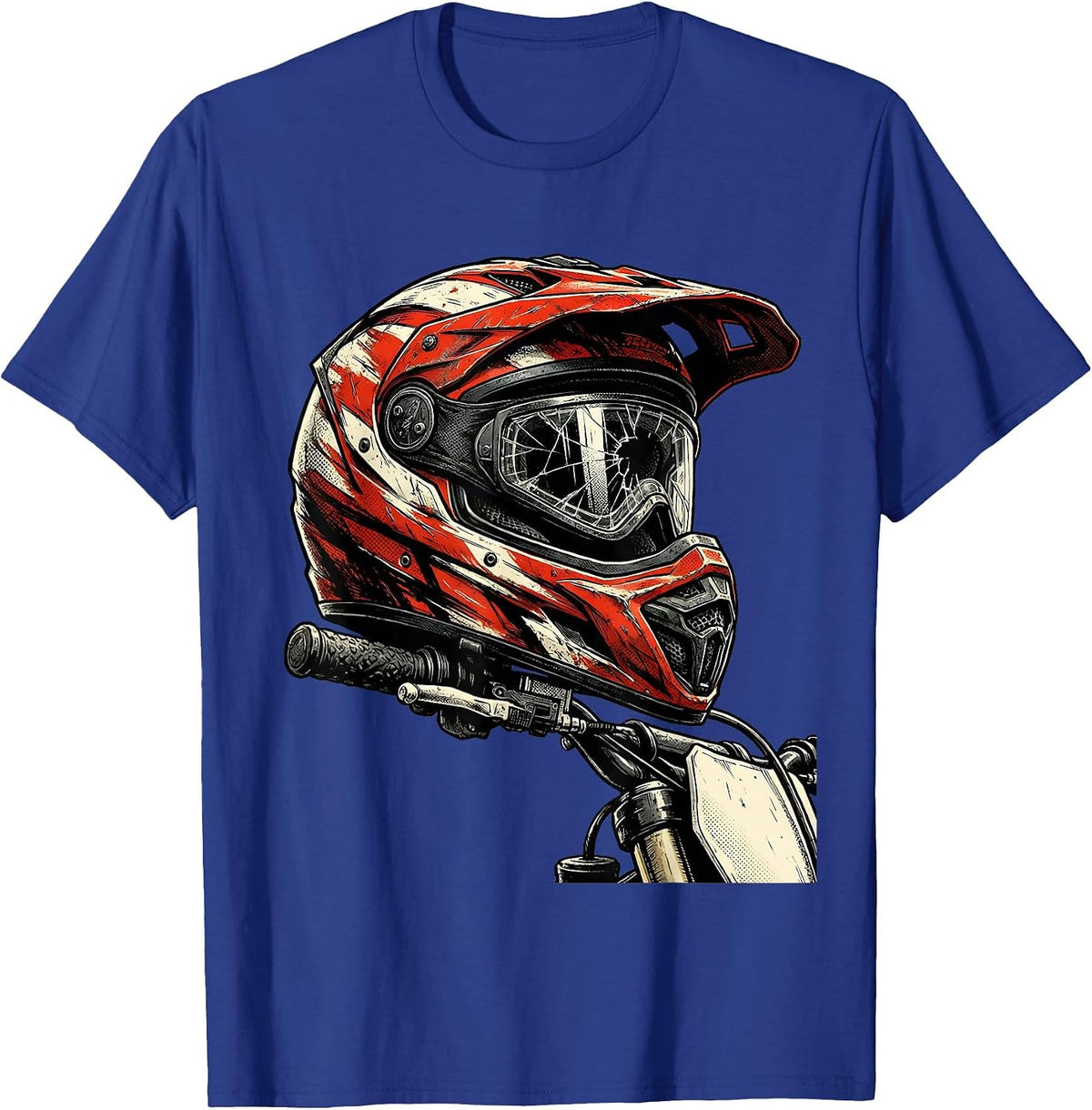 Men's Worn Motocross Helmet on Handlebars Dirt Bike T-Shirt - Royal Blue