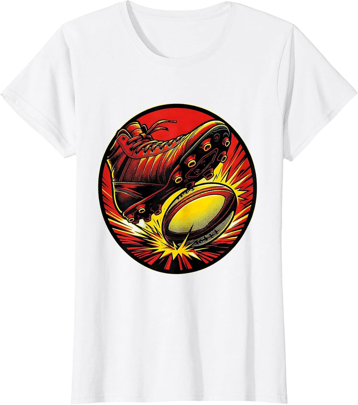 Rugby Boot Crashing Into Ball Graphic Tee T-Shirt - White