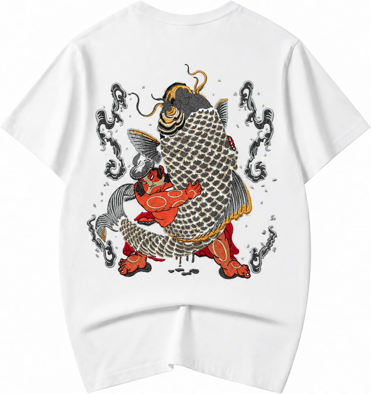 Niepce Inc Japanese Streetwear Embroidery Graphic Tees Men - White-koi