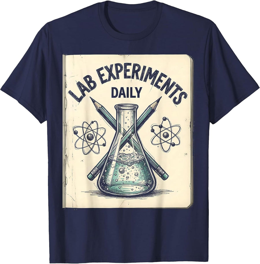 Lab Experiments Daily Science Teacher Design T-Shirt - Navy Blue