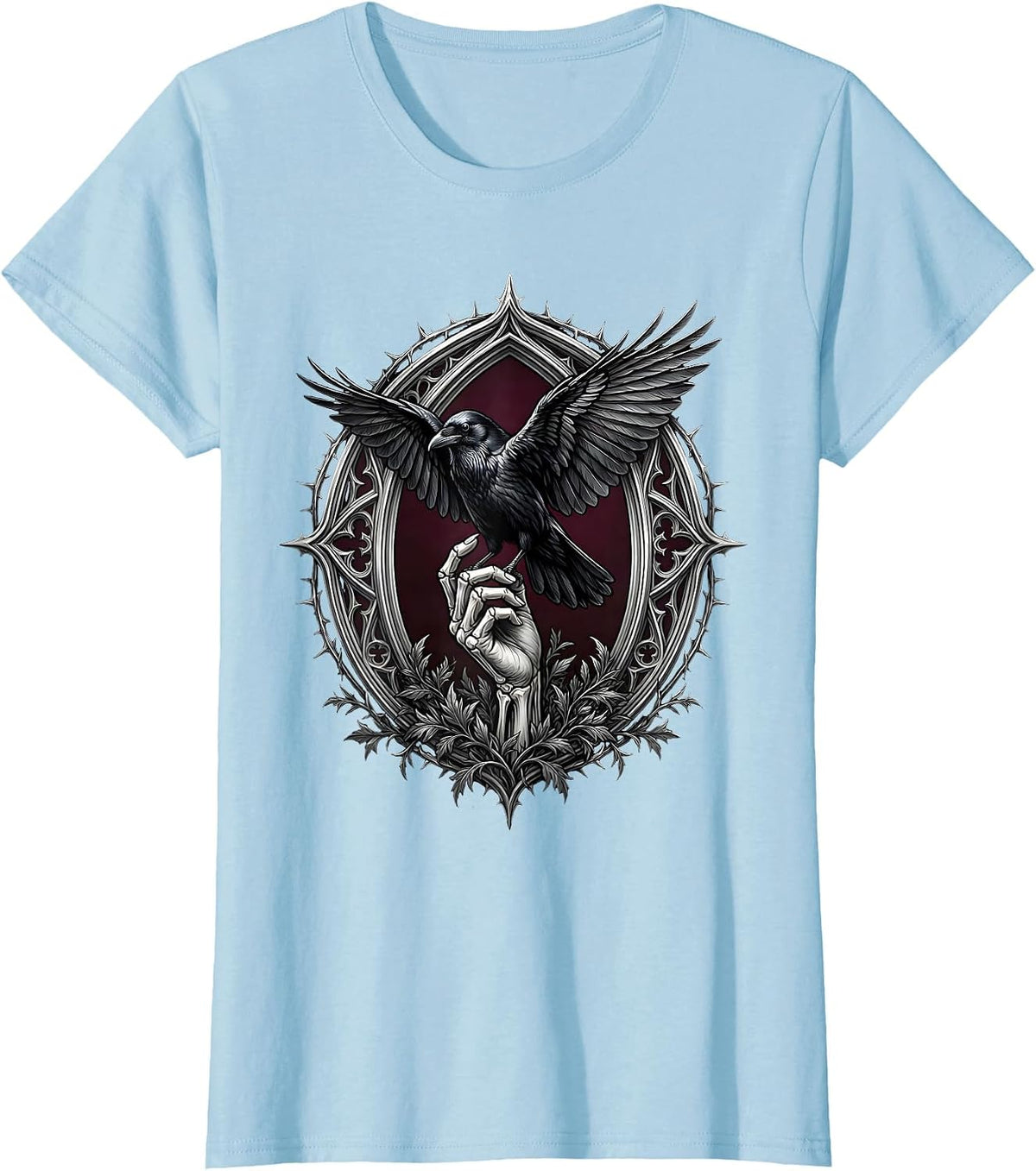 Women's Crow Perched on Hand Reaching Up Graphic T-Shirt - Baby Blue