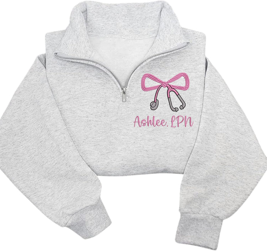Chillever Personalized Embroidered LPN Quarter Zip Sweatshirt, Custom Licensed Practical Nurse Shirt, Nursing Apparel, LPN
