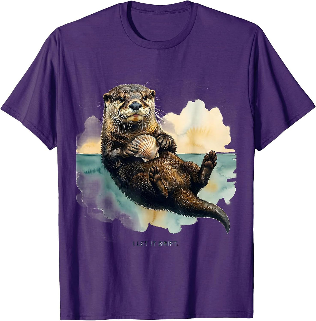 Men's I Let It Drift Watercolor River Otter Animal Lover Humor T-Shirt - Purple