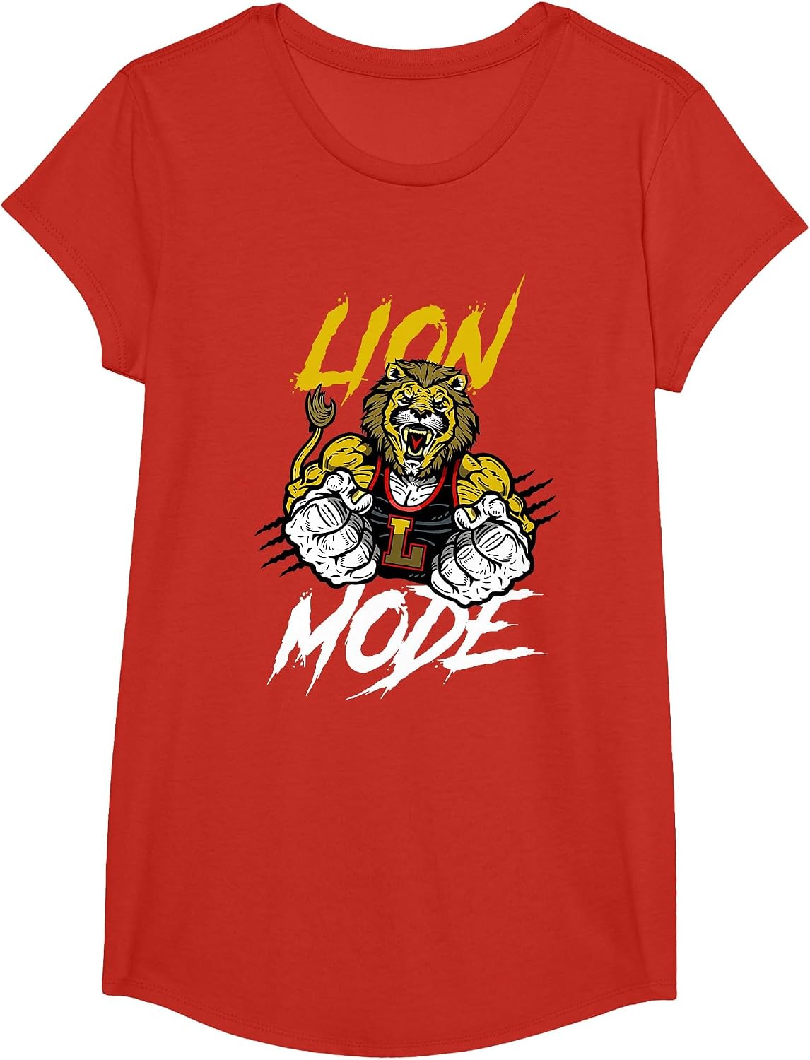 Lion Mode Big Biceps Strong Lion Weightlifting Gym Workout T-Shirt - Girls Red