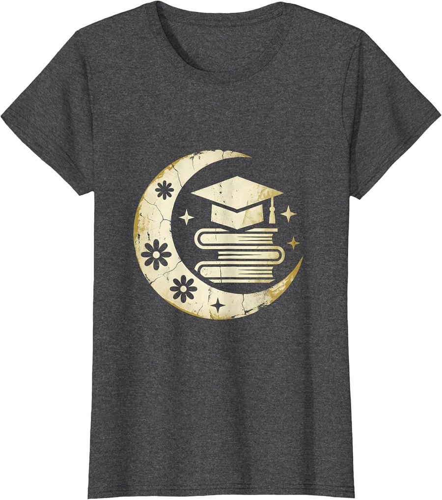 Women's Paraprofessional Colorful Books Graduation Cap T-Shirt - Dark Heather Grey