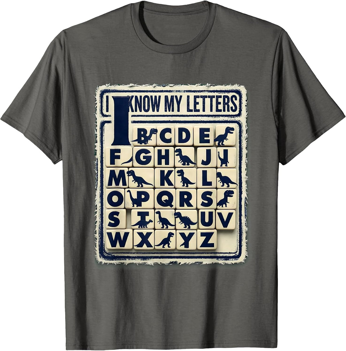 I Know My Letters Rubber Stamp ABC Kids Learning T-Shirt - Asphalt Grey
