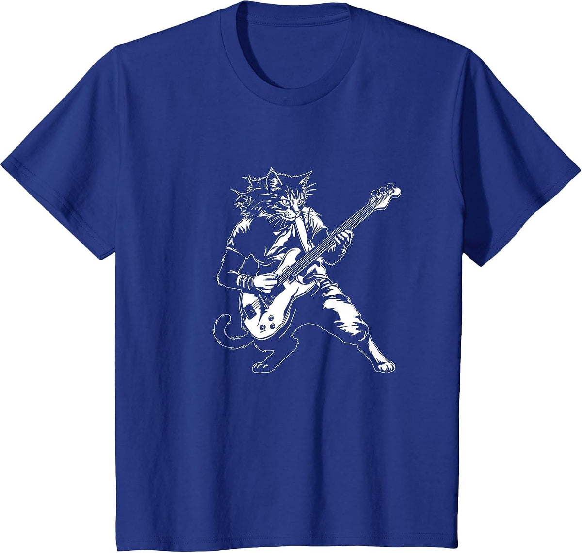 Funny Cat Playing Bass Guitar Rock Music Lover Musician T-Shirt - Royal Blue