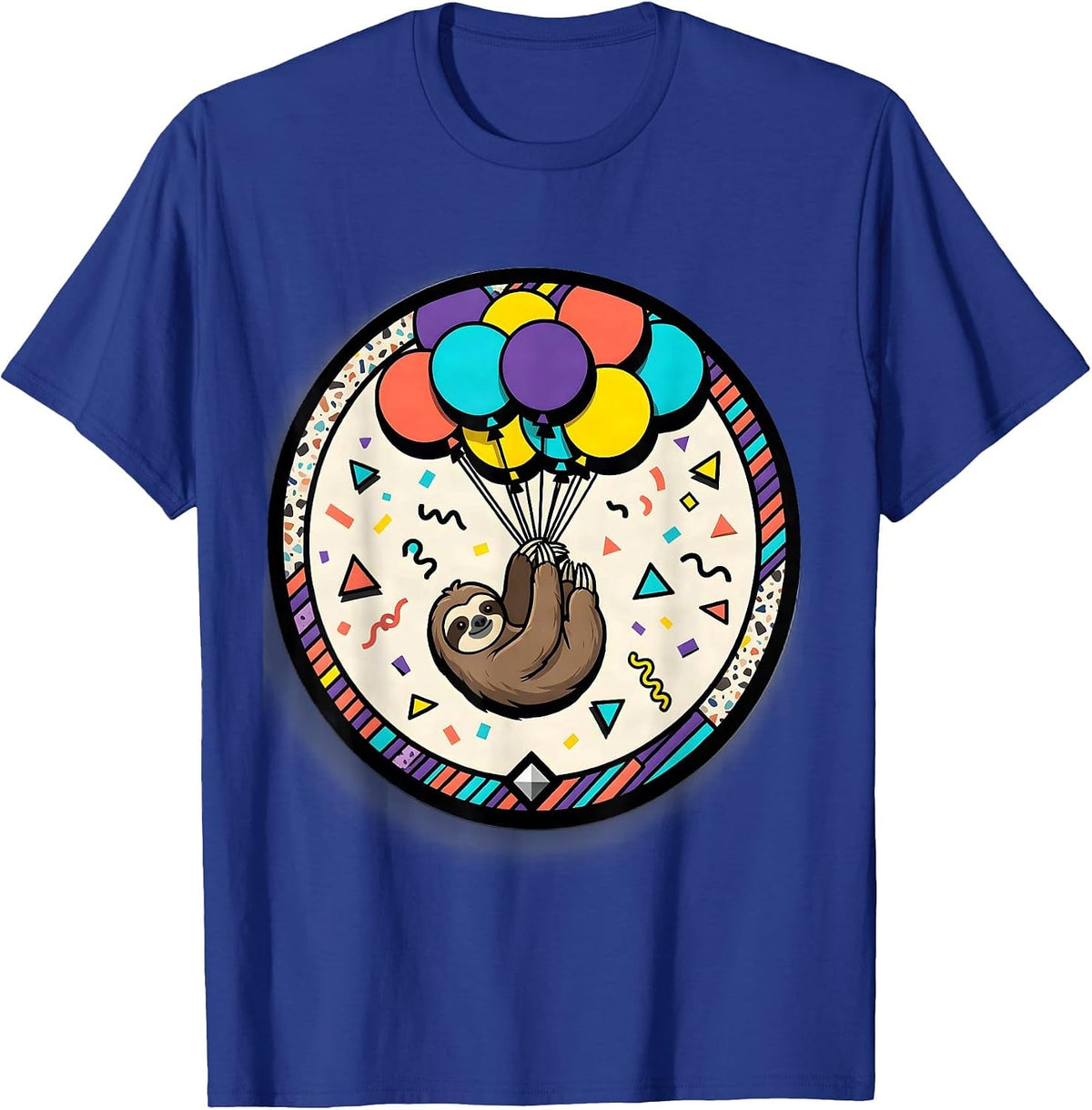 Men's Birthday Sloth Floating on Balloon Strings T-Shirt - Royal Blue
