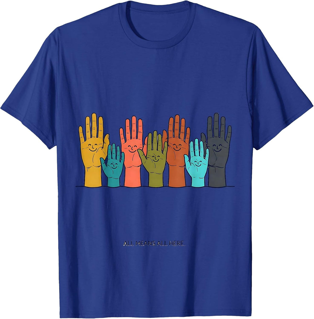 Men's All Means All Here Special Education Teacher Inclusion T-Shirt - Royal Blue