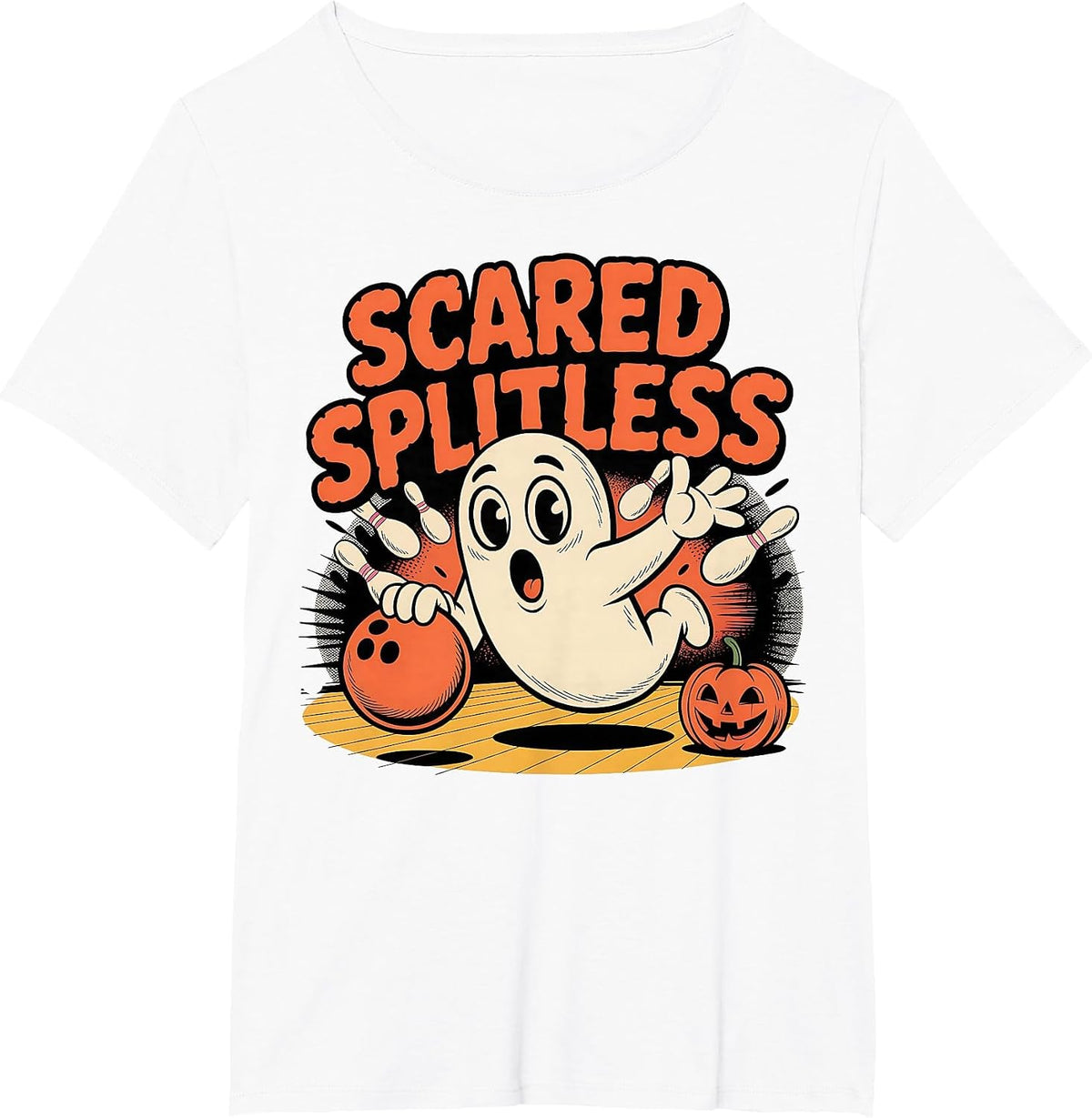 Scared Splitless Ghost Bowling Halloween Fun Design T-Shirt - White