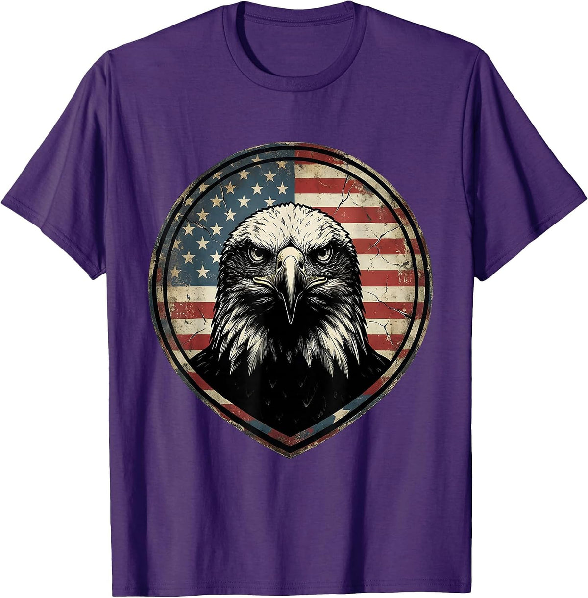 Bald Eagle American Flag Patriotic Graphic T-Shirt - Purple