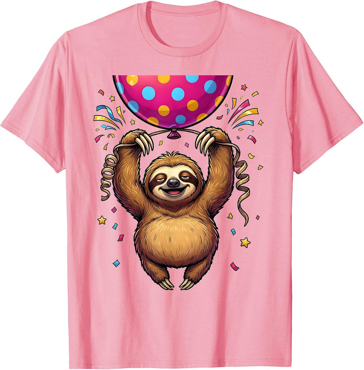 Men's Sloth Birthday Balloon Cute Funny Gift T-Shirt - Pink