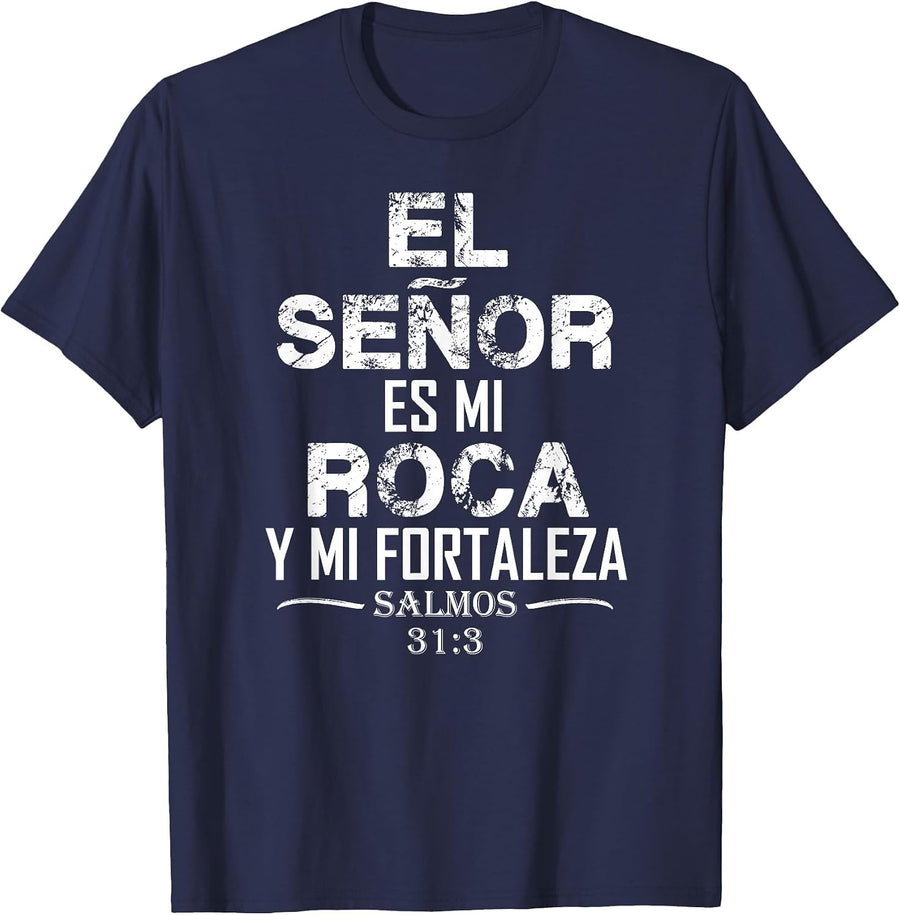 Playera Camisa Salmos El Senor ES Mi Roca T-Shirt - Navy Blue