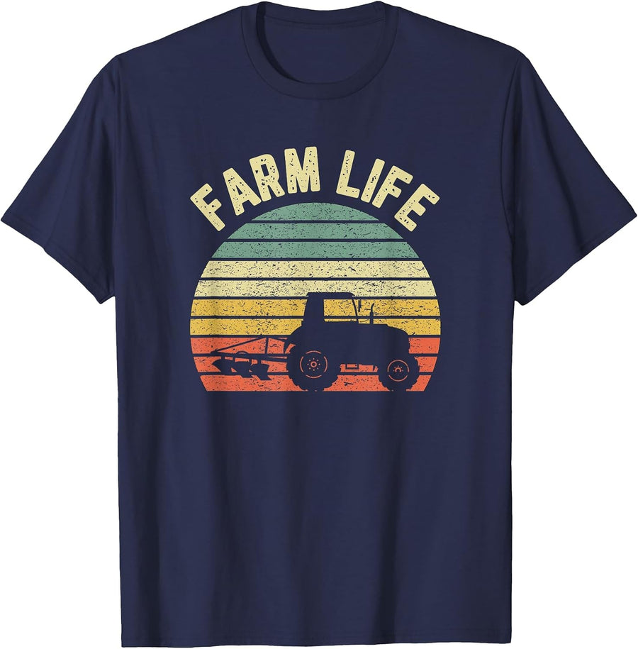 Farming Shirt Cool Vintage Farmer Retro Farm Life T-Shirt - Navy Blue
