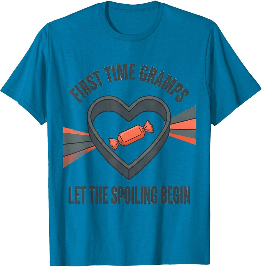 First Time Gramps Let The Spoiling Begin Grandpa T-Shirt, Men, Sapphire Blue, Large - As Pictured