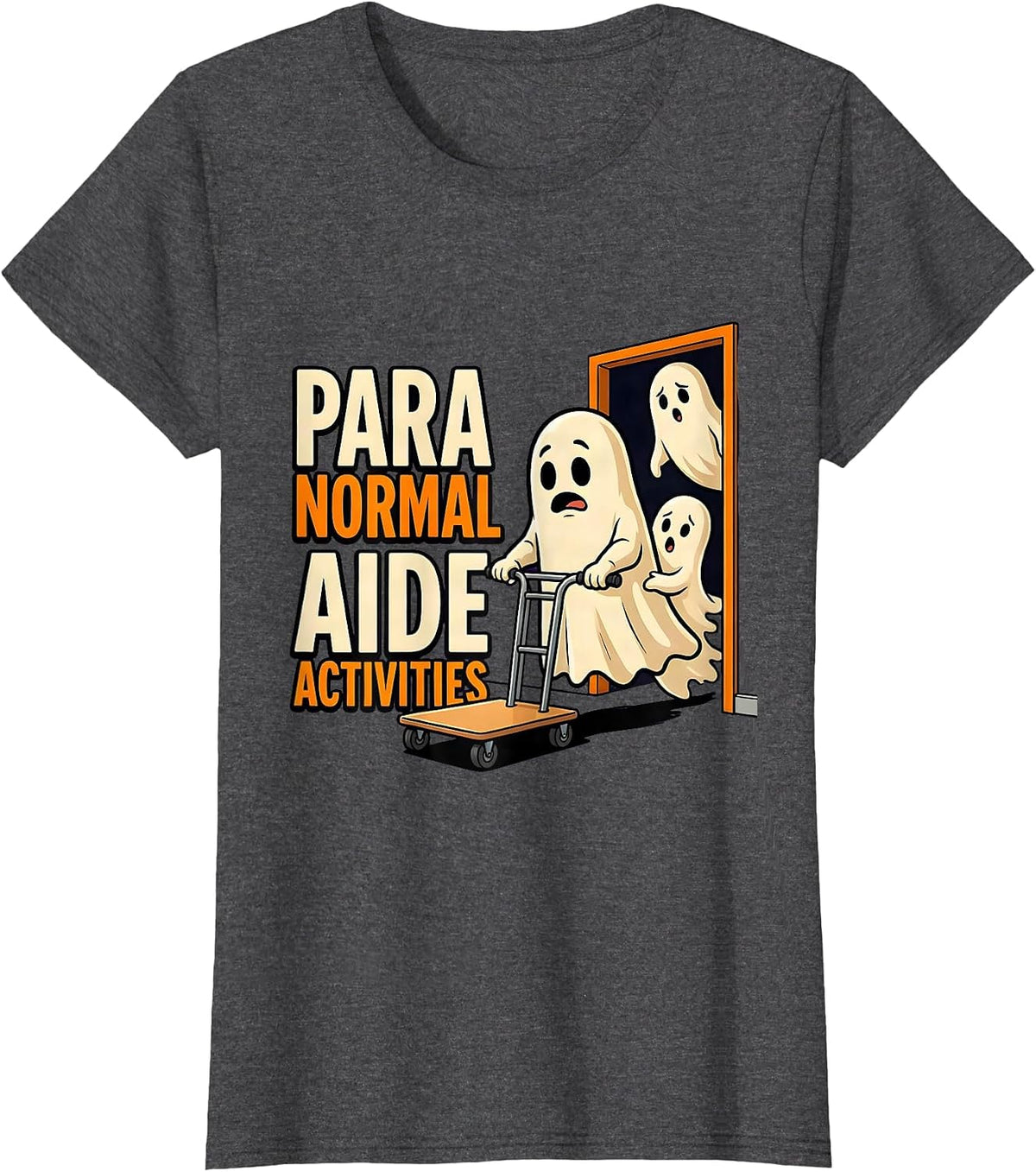 Women's Para Normal Aide Activities Cartoon Ghost Paraprofessional T-Shirt - Dark Heather Grey