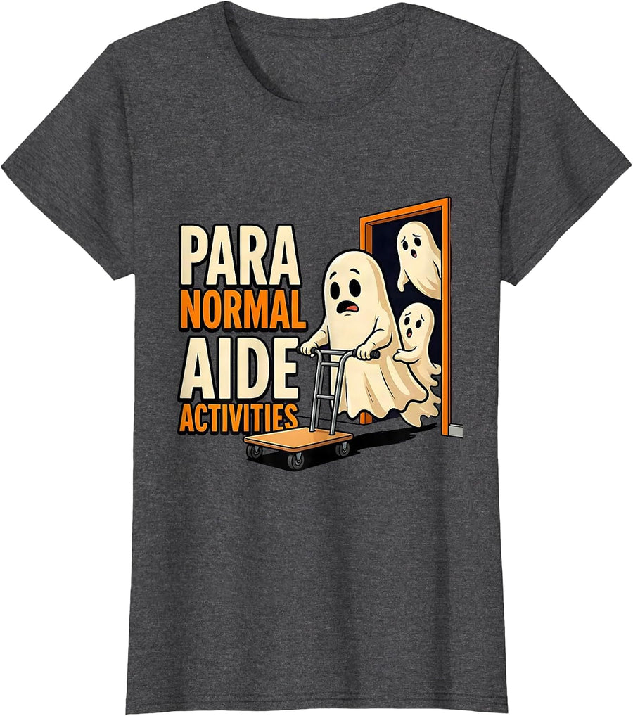 Women's Para Normal Aide Activities Cartoon Ghost Paraprofessional T-Shirt - Dark Heather Grey