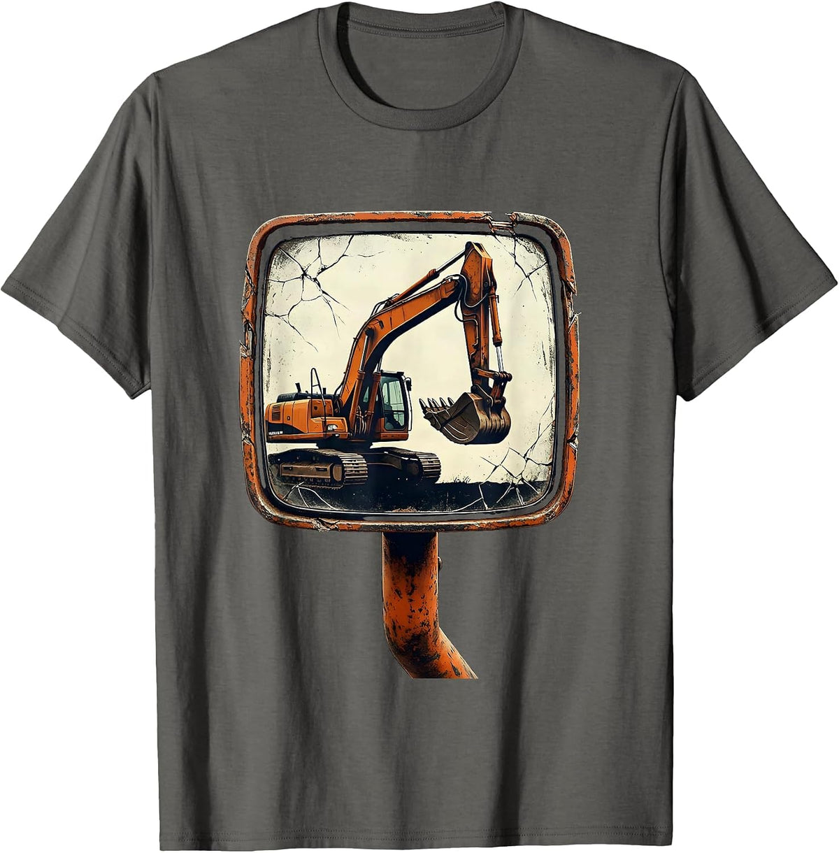 Distressed Mirror Frame Excavator Operator Gift T-Shirt - Asphalt Grey