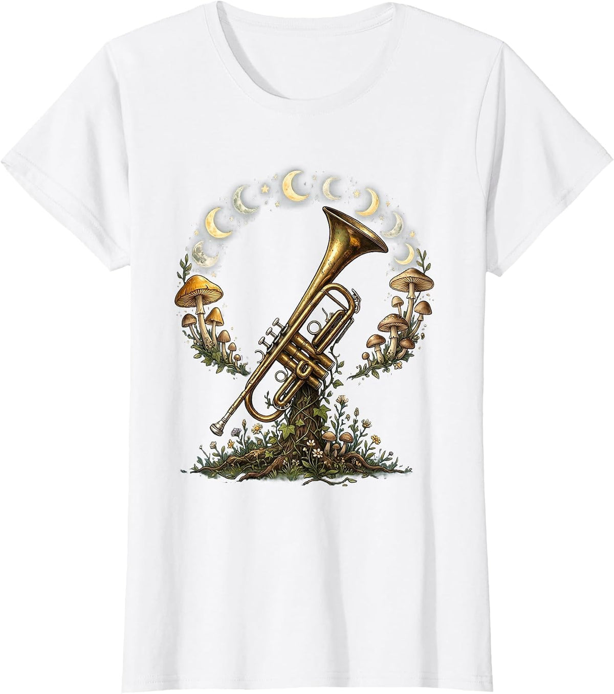 Trumpet Raised to the Sky Christian Faith Design T-Shirt - White