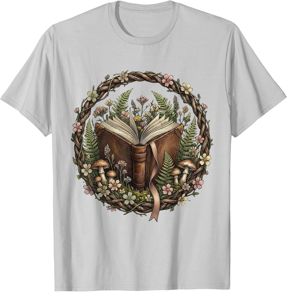 Men's Ancient Tome Bookmark Illustration for Teachers T-Shirt - Silver Grey