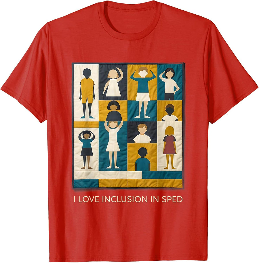 I Love Inclusion In SPED Midcentury Modern Special Education T-Shirt - Red