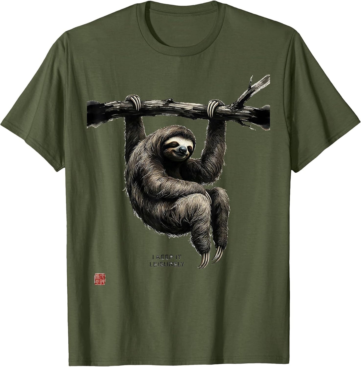 Men's I Keep It Leisurely Funny Sloth Lazy Humor Gift T-Shirt - Olive Green