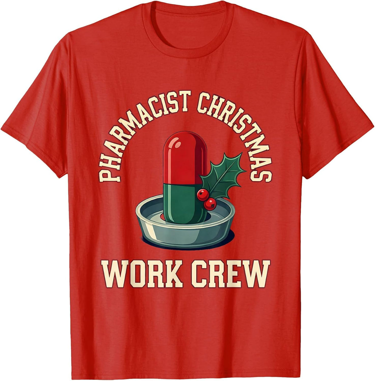 Men's Pharmacist Christmas Work Crew Funny Pharmacy Crew Holiday T-Shirt - Red